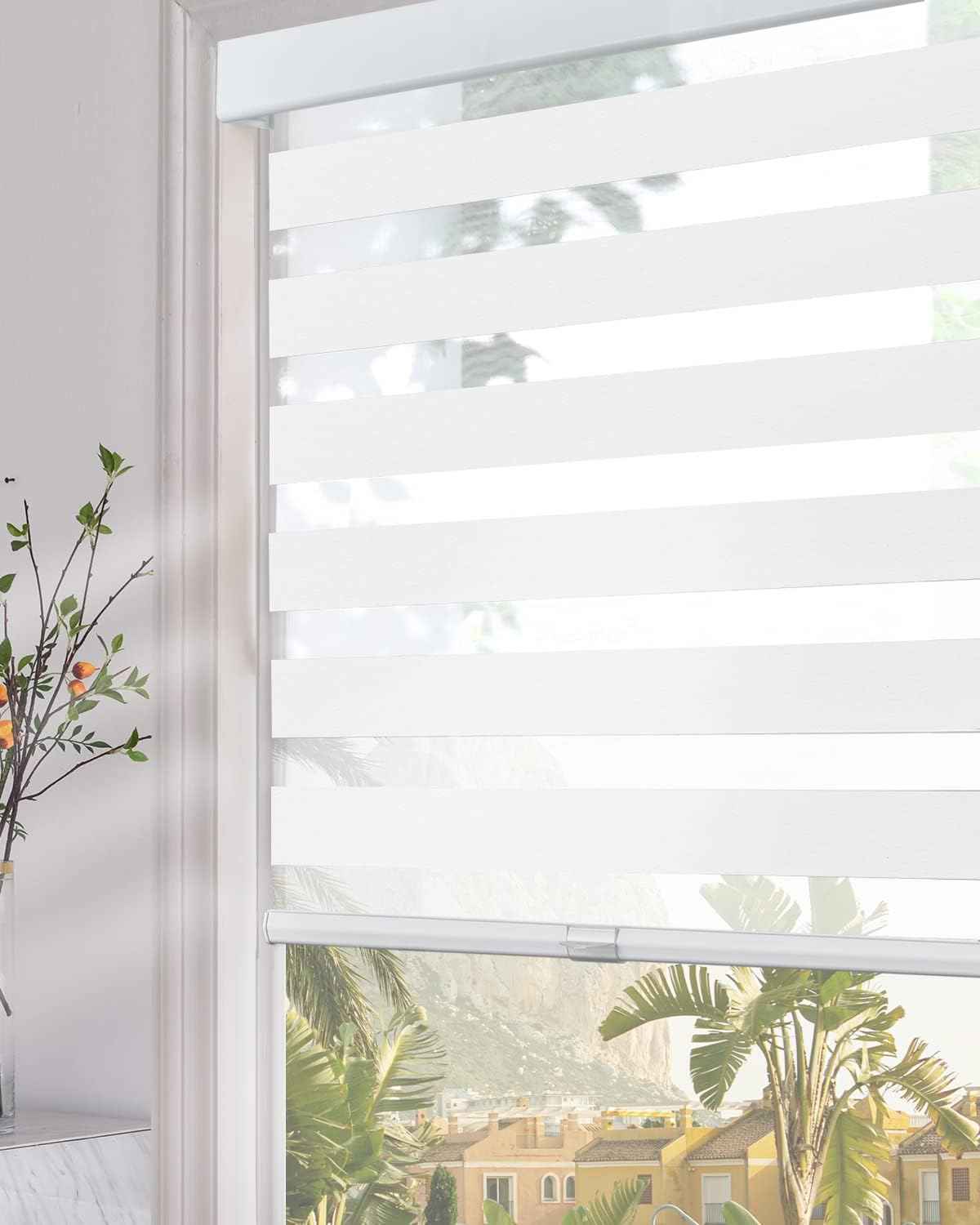 Persilux Cordless Zebra Blinds for Windows (15" W x 64" H, White) Light Filtering Zebra Shades for Indoor Windows, Sheer Shades Thermal Insulated Blinds with Upgraded Cassette, Window Shades for Home