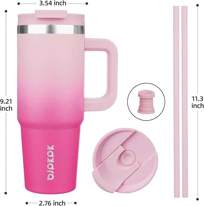BJPKPK 30oz Stainless Steel Insulated Tumbler With Handle And Lid Straw Travel Coffee Mug Thermal Cup,Cherry Blossom