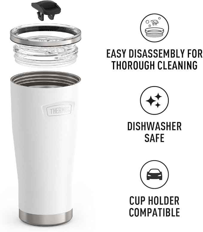 THERMOS ICON SERIES, Stainless Steel Cold Tumbler with Slide Lock, 24 Ounce, Snow