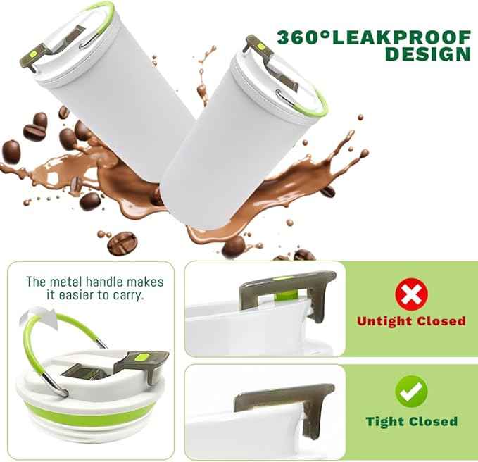 SPLMIFA Travel coffee mugs leak-proof, reusable coffee cup with lid, stainless steel vacuum insulated coffee tumblers, thermal insulation cups for men & women keep drinks hot & cold (6th-White, 12OZ)