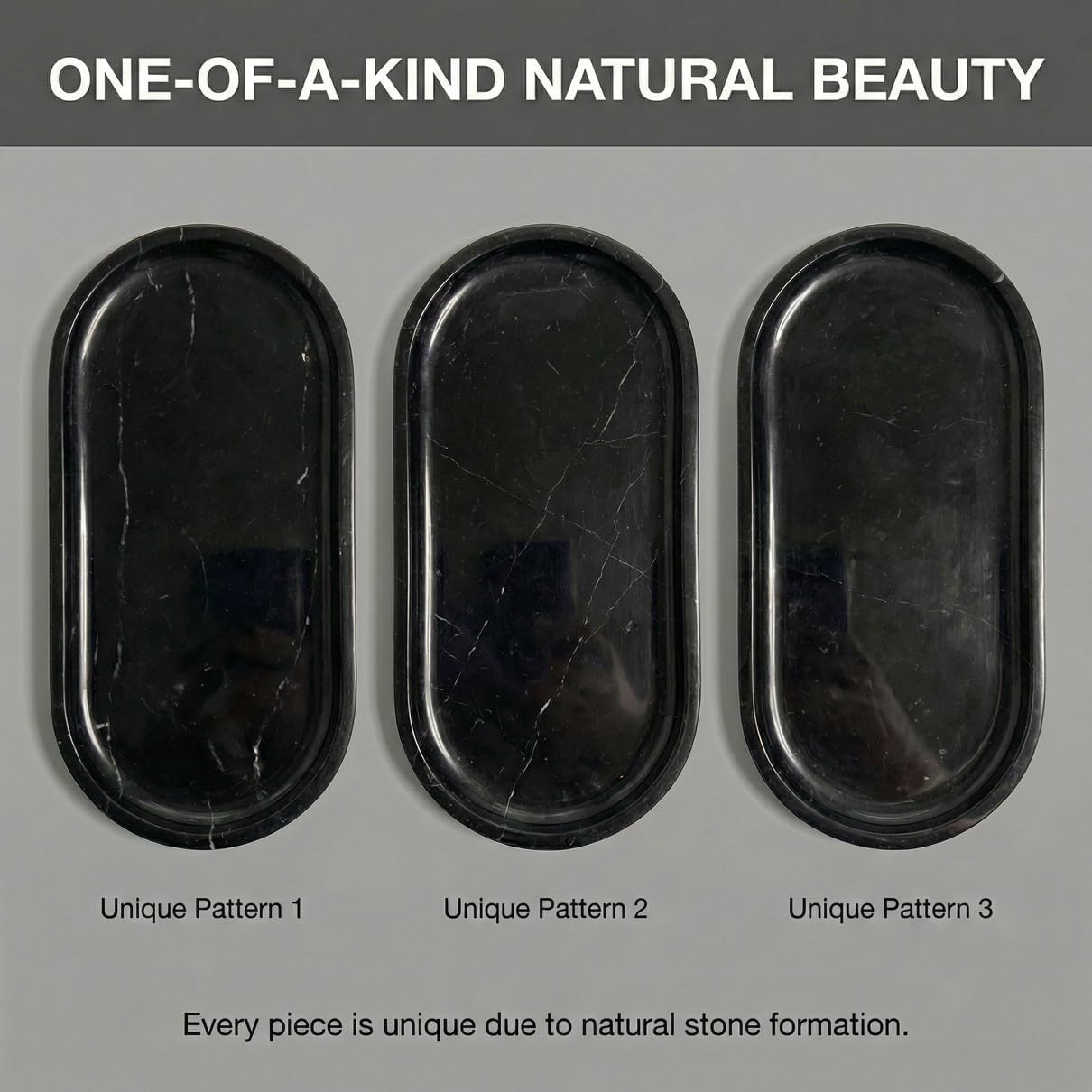 Black Marble Vanity Tray - 100% Natural Stone Bathroom Countertop Organizer for Perfume & Jewelry, 10" Heavy Rectangular Decorative Plate for Toilet Tank & Kitchen Sink, Polished & Non-Slip