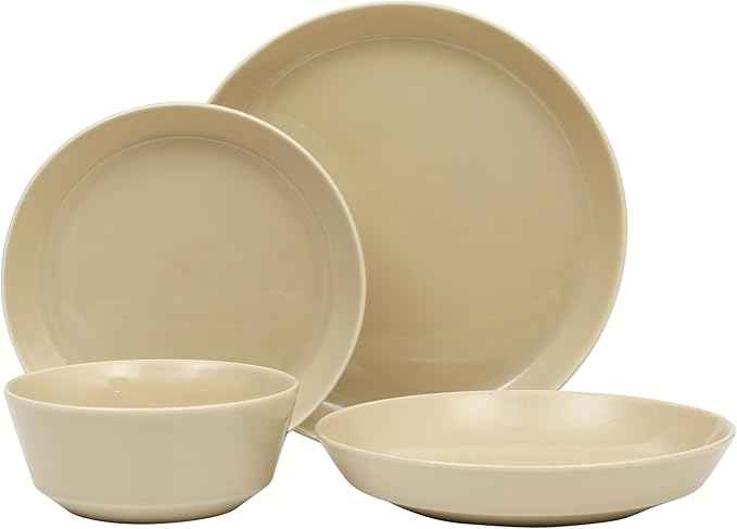 Gibson Home Summer Shades 16 Piece Plates and Bowls Dishes Service for 4 Porcelain Dinnerware Set - Taupe