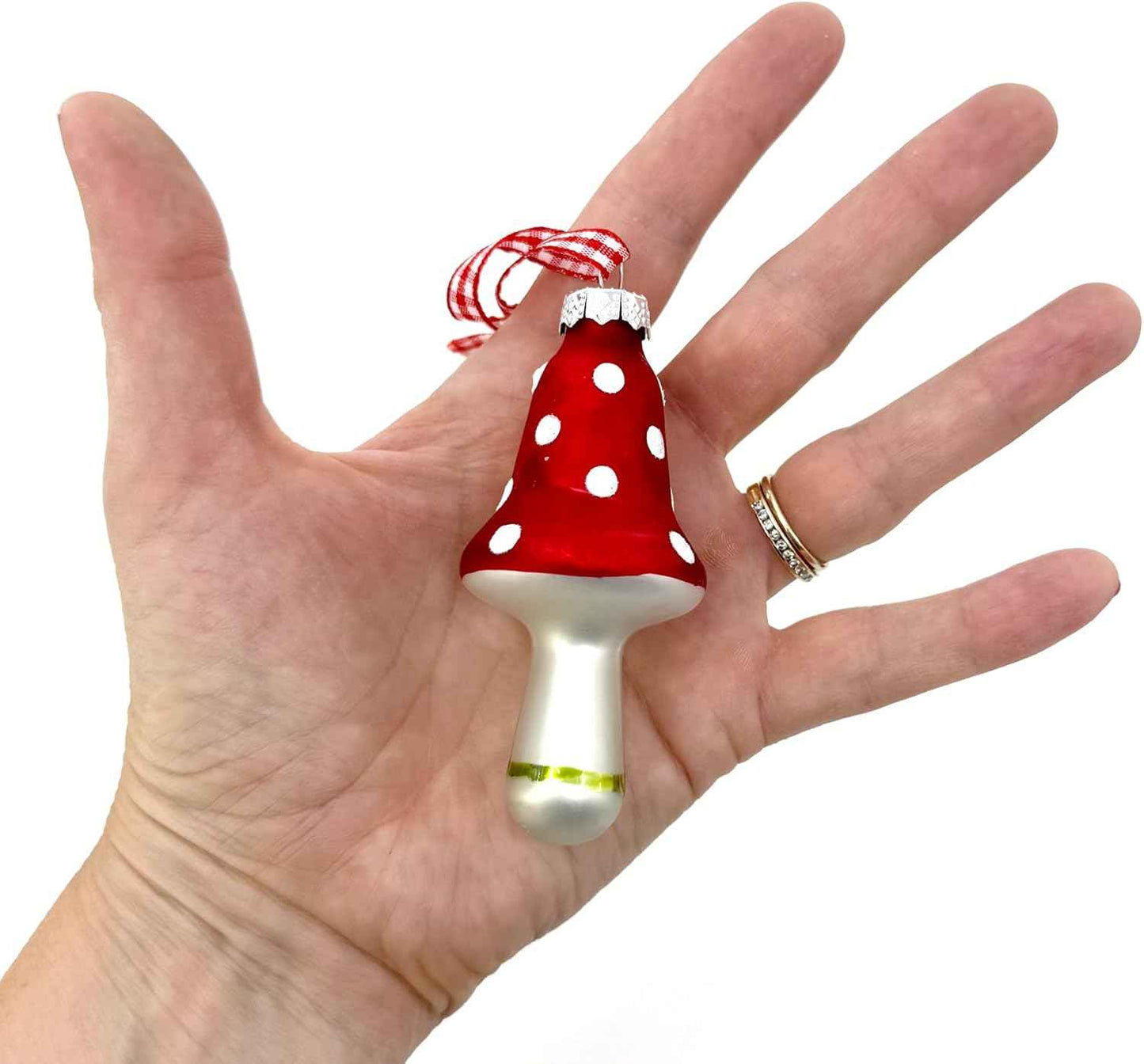 Mushroom Ornaments - Blown Glass Set of 4 Christmas Tree Decor Festive Holiday Decorations, 3 inch