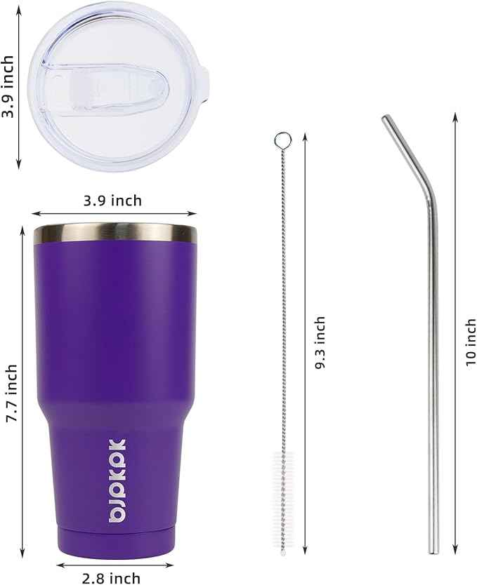 BJPKPK 30 oz Stainless Steel Tumbler With Lid And Straw Vacuum Insulated Double Wall Travel Coffee Water Tumbler,Purple