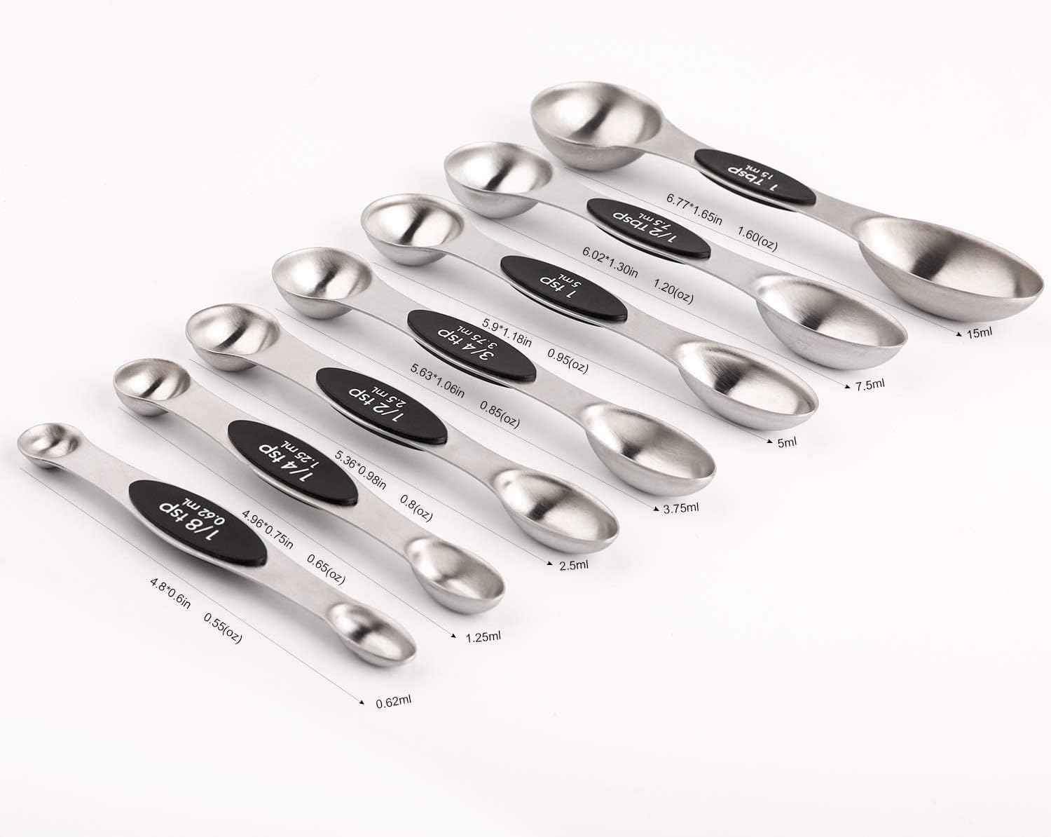 Magnetic Measuring Spoons Set of 7 Stainless Steel Dual Sided Teaspoon Tablespoon for Measuring Dry and Liquid Ingredients