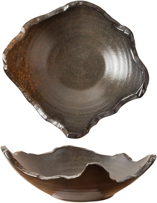 8" Small Ceramic Decorative Bowl 1 Pice – Irregular Rim Reactive Glaze Candy Plate, Berry Bowl, Entryway Catchall, Japanese Style Fruit Dish for Tabletop or Home Decor (Black)