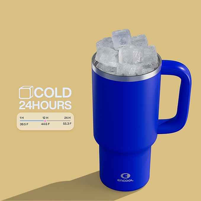 32 oz Tumbler with Handle and Straw: Stainless Steel Insulated Tumbler Keeps Cold for 24 Hours, Leakproof Travel Cup Fits in Cup Holder and BPA-Free,Royal Blue
