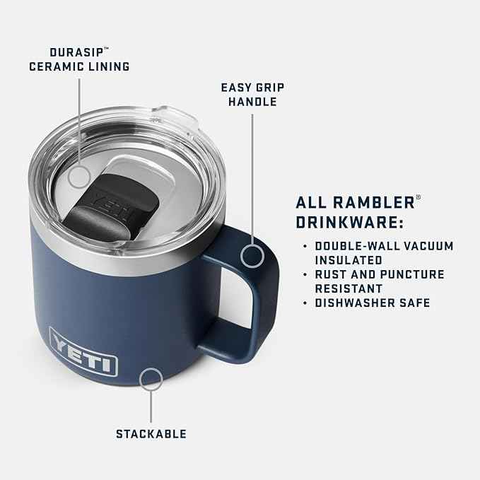 YETI Rambler 10 oz Ceramic Lined Stackable Mug, Vacuum Insulated, Stainless Steel with MagSlider Lid, Black