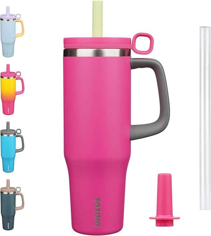 BJPKPK Insualted Tumblers with Handle and Straw 40oz Stianless Steel Travel Coffee Mug Thermal Cups with Lid,Barbie Pink