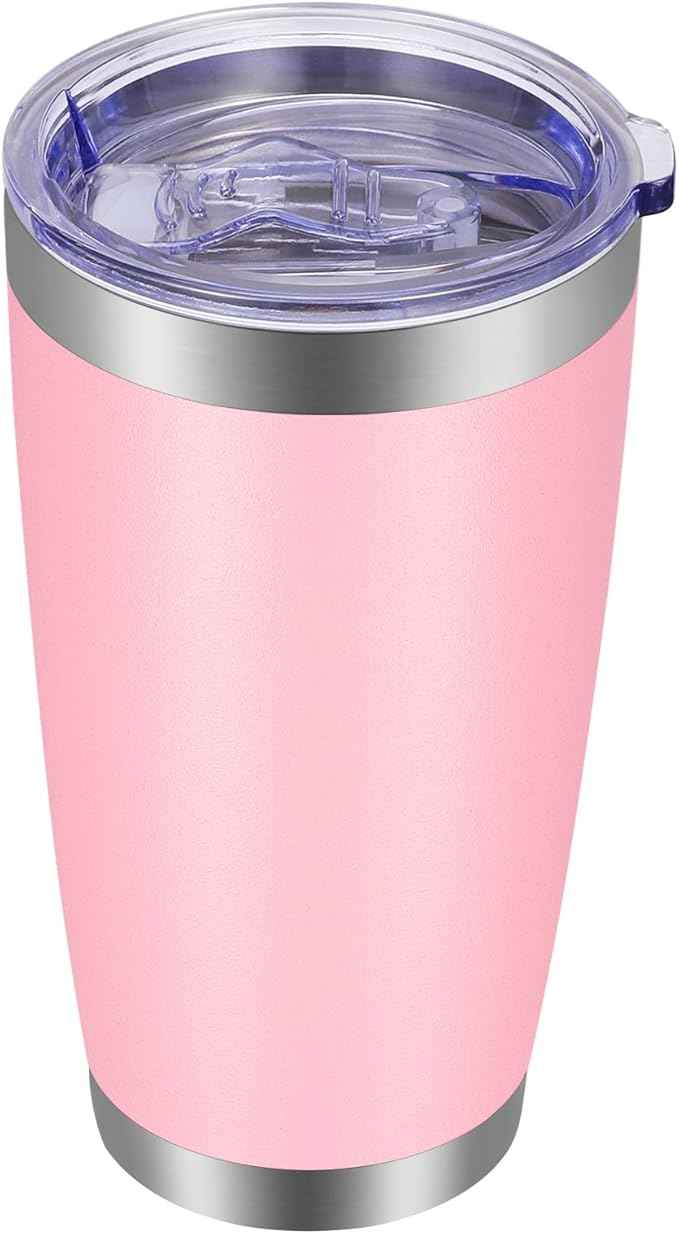 VEGOND 20oz Tumbler with Lid and Straw Stainless Steel Tumbler Cup Vacuum Insulated Double Wall Travel Coffee Mug Powder Coated Coffee Cup, Pink, 1 Pack