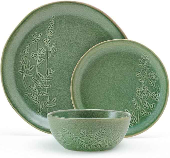 Pfaltzgraff Carrie 12 Piece Dinnerware Set, Service for 4, Green