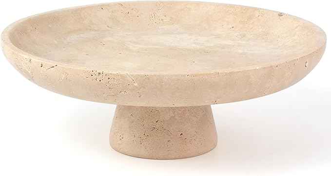 YMXYJM Natural Marble Pedestal Fruit Bowl, Large Decorative Bowl for Kitchen Counter/Living Room/Dining Table/Entryway, Beige