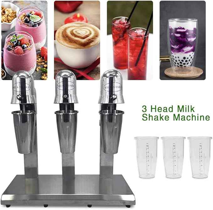 Electric Milkshake Maker, Ice Cream Mixer Machines, 110V Commercial Drink Smoothie Blender for Coffee Shops, Tea Stores to Making Fruit Tea, Coffee, Stirred Drinks (3 Head 800ml)