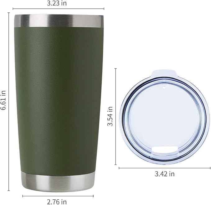 DOMICARE 20oz Stainless Steel Tumbler Bulk with Lid, Double Wall Vacuum Insulated Travel Mug, Powder Coated Coffee Cup, Army Green, 12 Pack