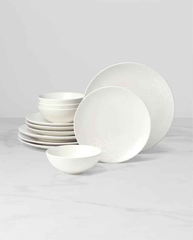 Oneida 897397 Roseto 12-Piece Dinnerware Set, White