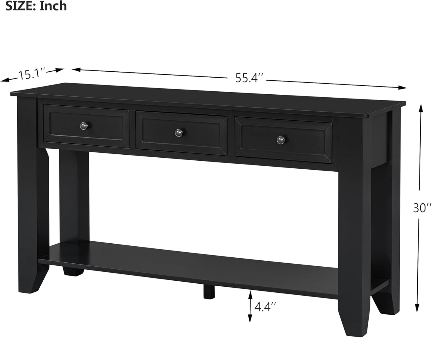 Farmhouse Modern Console Table 55.4-Inch Entryway Sofa Table with Drawers & Storage Shelf for Living Room Hallway Entrance, Black