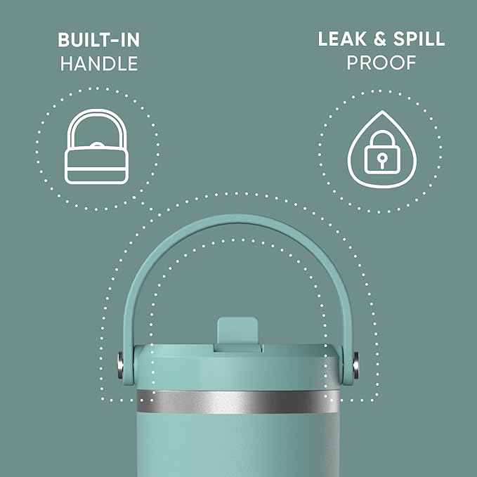 Hydrapeak Nomad 32 oz Tumbler with Handle and Straw Lid, Leakproof, Double Insulated, 32oz Cup Stainless Steel (Pale Sage)