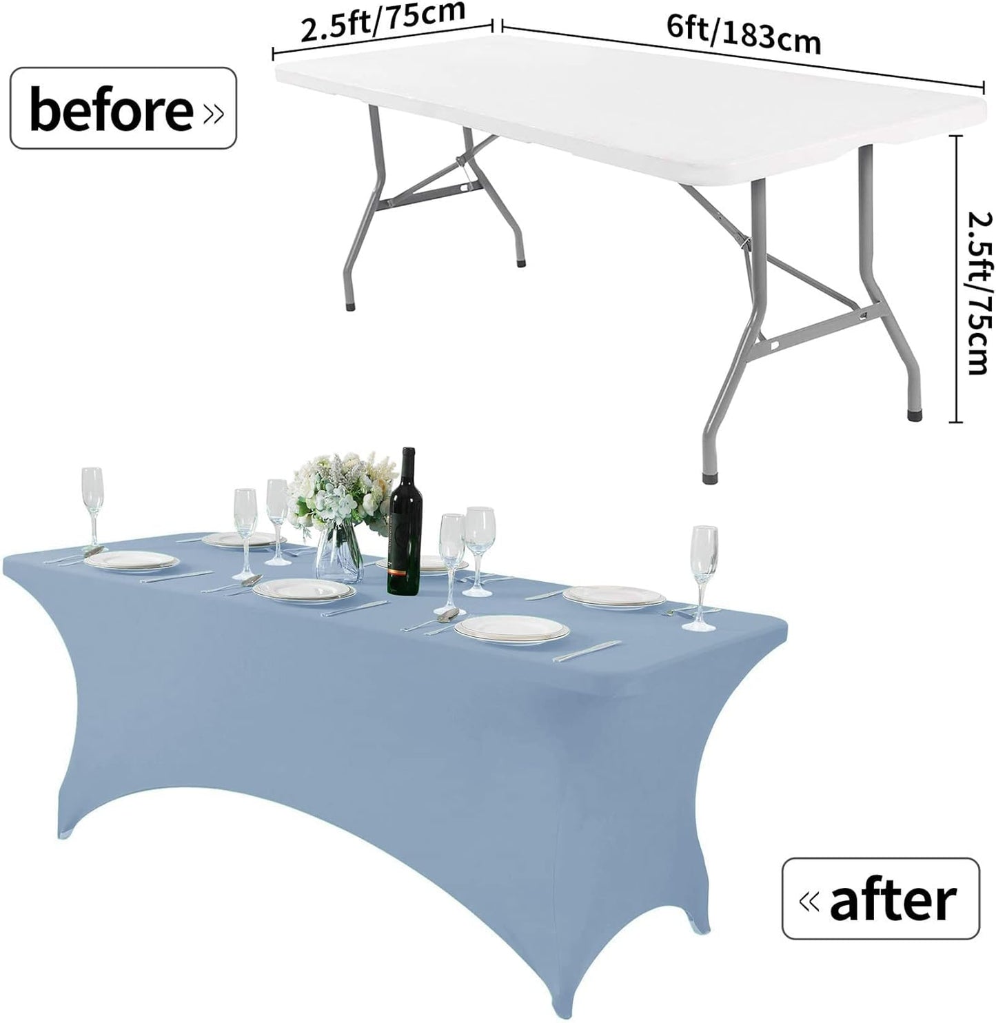 Spandex Table Cover for 6Ft or 4fT or 8ft Table Universal Fitted Stretch Tablecloth for Party, Banquet, Wedding and Events-Dusty Blue