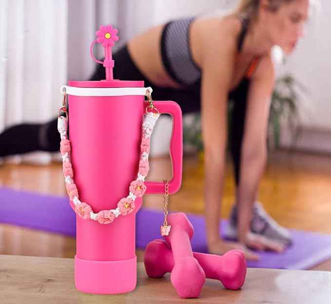 40 oz Tumbler with Handle and Straw & 6PCS Cup Accessories for 40 oz Cup - Vacuum Insulated Stainless Steel Double Wall Water Bottle Travel Coffee Mug - Holiday Gifts for Women Men (Raspberry Vibes)
