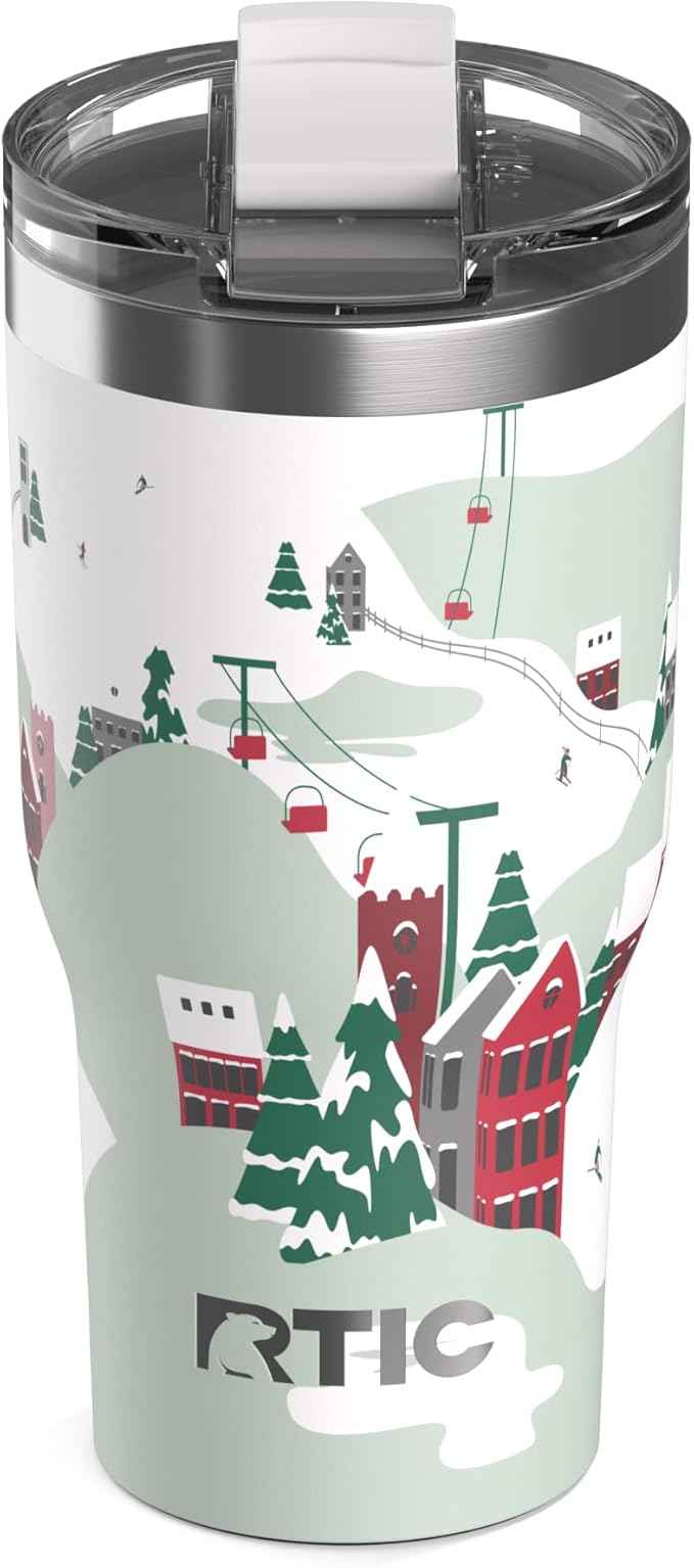 RTIC 30oz Essential Tumbler with Lid, Ceramic Lined, Insulated, Stainless Steel, Metal, Double Wall Vacuum-Insulation, Travel Cup for Iced Coffee, Tea, Hot and Cold Drink, Apres Ski