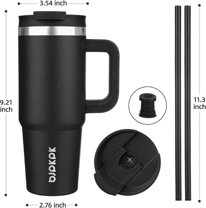 BJPKPK 30oz Stainless Steel Insulated Tumbler With Handle And Lid Straw Travel Coffee Mug Thermal Cup,Black