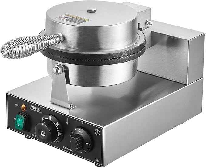 VEVOR Electric Ice Cream Cone Maker, Commercial 1230W Waffle Cone Machine, Non-Stick Stainless Steel Egg Roll Mold, with Temperature and Time Control, Handle, for Restaurant Bakery Snack Bar Family