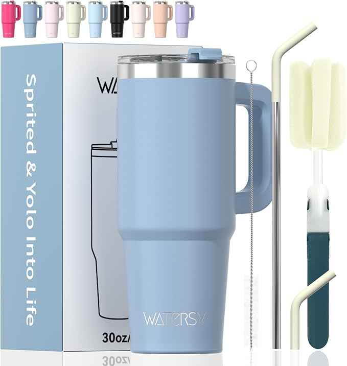 20 oz Tumbler with Handle,Tumbler with Lid and Straw,Double Wall Insulated Cup Stainless Steel Travel Mug(Cold for 34 Hours),Water Bottle for Iced Tea,Coffee,Cold Beverages(Smog Blue)
