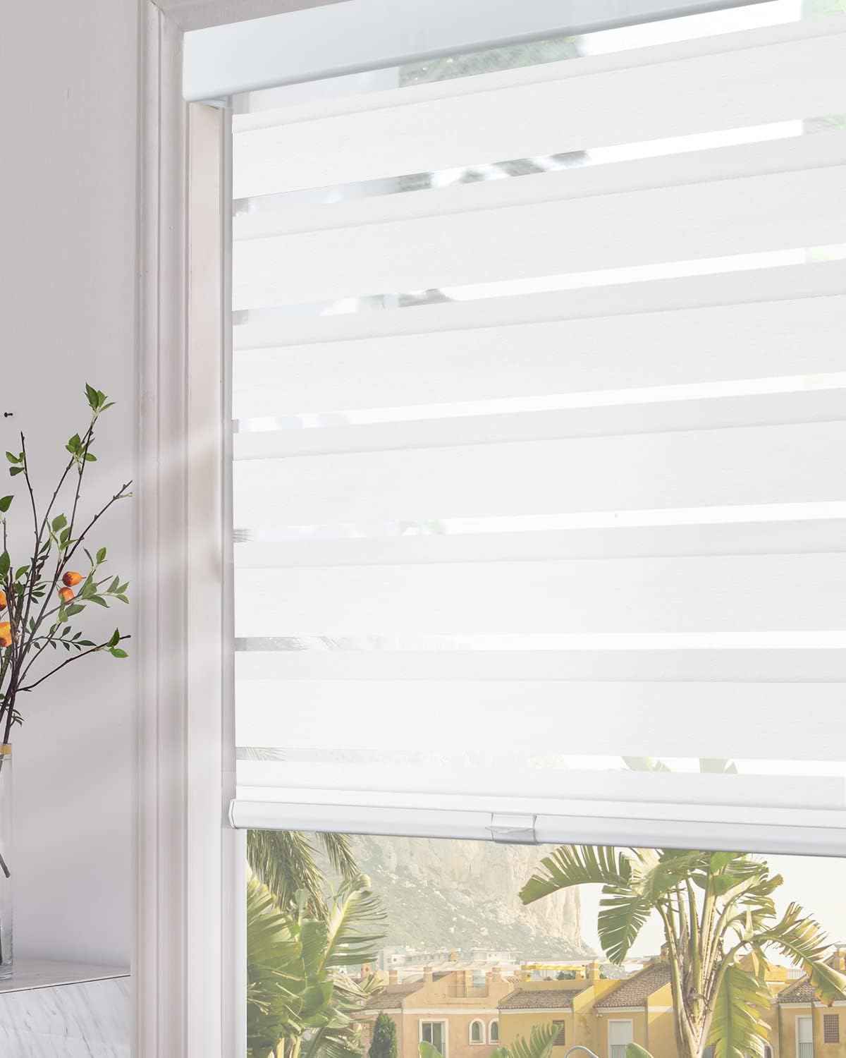 Persilux Cordless Zebra Blinds for Windows (15" W x 64" H, White) Light Filtering Zebra Shades for Indoor Windows, Sheer Shades Thermal Insulated Blinds with Upgraded Cassette, Window Shades for Home