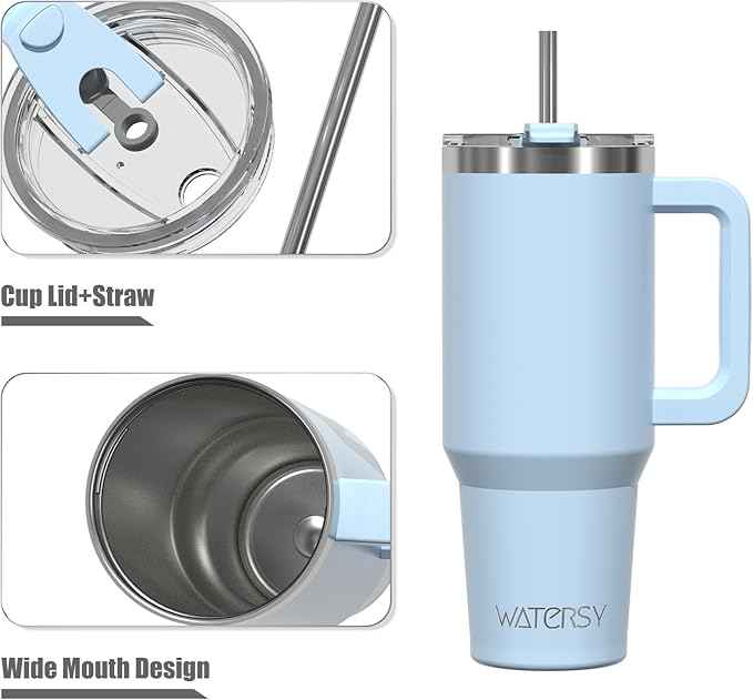 20 oz Tumbler with Handle,Tumbler with Lid and Straw,Double Wall Insulated Cup Stainless Steel Travel Mug(Cold for 34 Hours),Water Bottle for Iced Tea,Coffee,Cold Beverages(Blue)