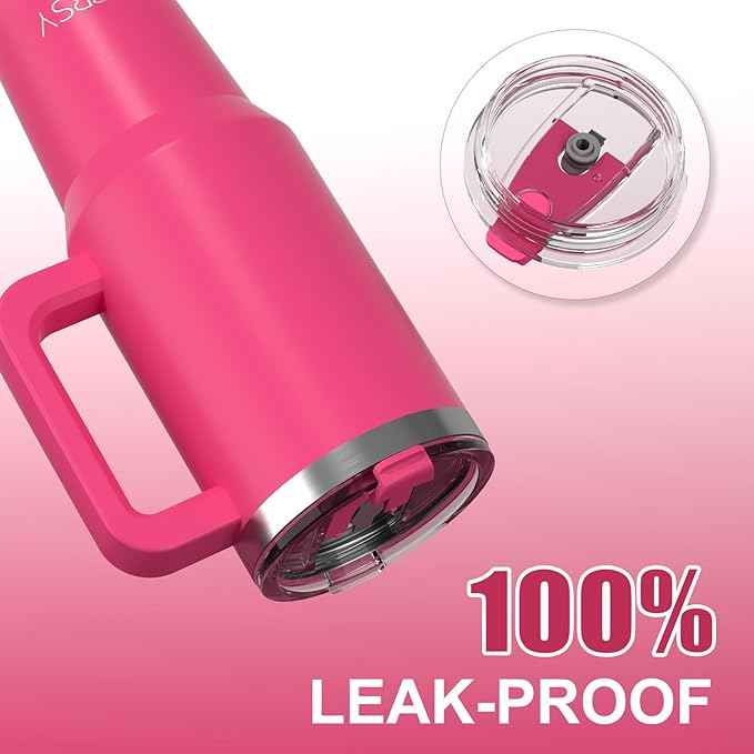 30 oz Tumbler with Handle,Tumbler with Lid and Straw,Double Wall Insulated Cup Stainless Steel Travel Mug(Cold for 34 Hours),Water Bottle for Iced Tea,Coffee,Cold Beverages(Gloss Pink)