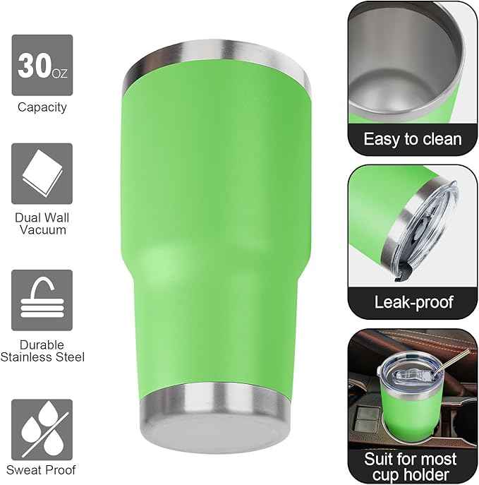 30 oz Tumbler with Lids and Straws Double Wall Vacuum Insulated Tumbler Cup,Stainless Steel Leak-proof Thermal Tumbler Travel Coffee Mug for Cold and Hot Drinks,Avocado Green