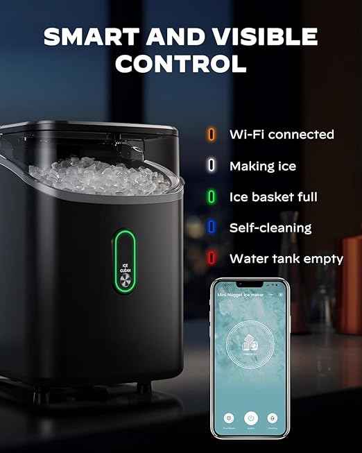 Silonn WiFi Nugget Ice Maker Countertop, 33Lbs/24H Soft Chewable Pebble Ice Machine, Timer Function & App Status Alerts, Compact for Home, Kitchen & Office Use