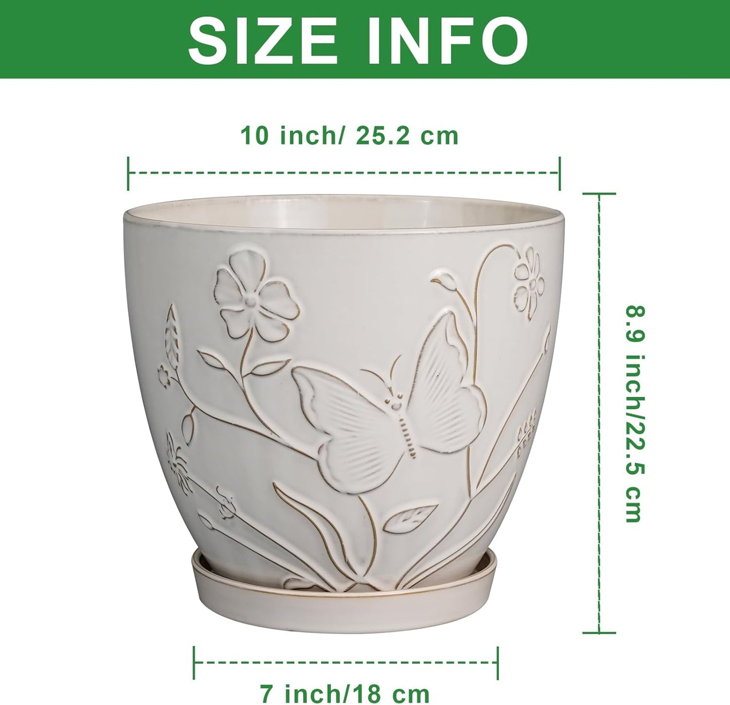 10 Inch Plant Pot Ceramic Planter Pot with Drainage Hole and Saucer Round Planter Large Flower Pot for Indoor Outdoor Plants Home Garden Decor White