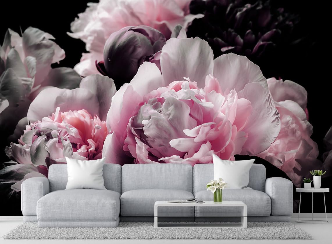 Large Pink Peony Flower Wallpaper for Bedroom, Living Room, Bathroom Background Wall Decoration(Non-self-Adhesive)