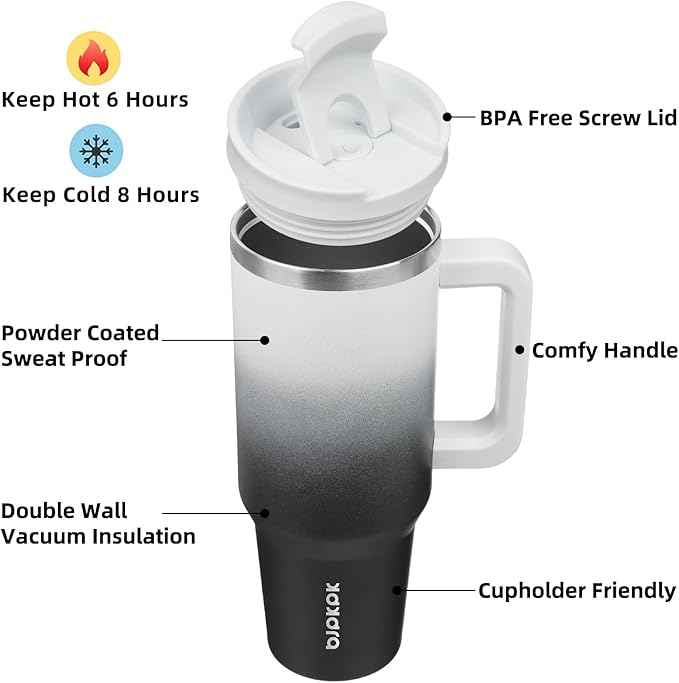 BJPKPK Insulated Tumblers With Handle And Straw 40 oz Stainless Steel Tumbler Cups With Lid,Day And Night