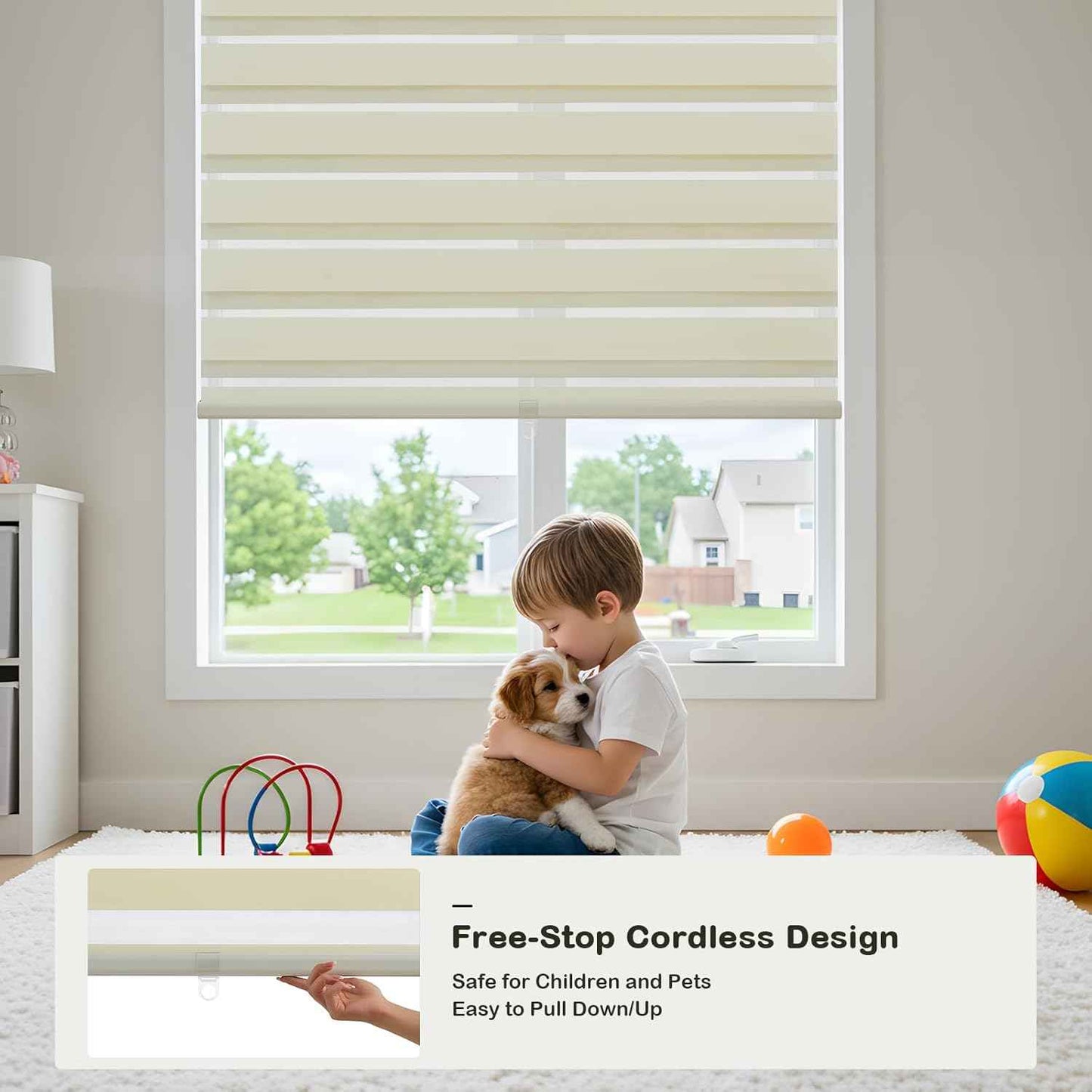 Cordless Zebra Blinds for Windows,Free-Stop Roller Zebra Shades,Light Filtering Blinds for Indoor windows with Upgraded Cassette,Pull Down Privacy Window Shades for Home (33" W x 72" H, Ivory)
