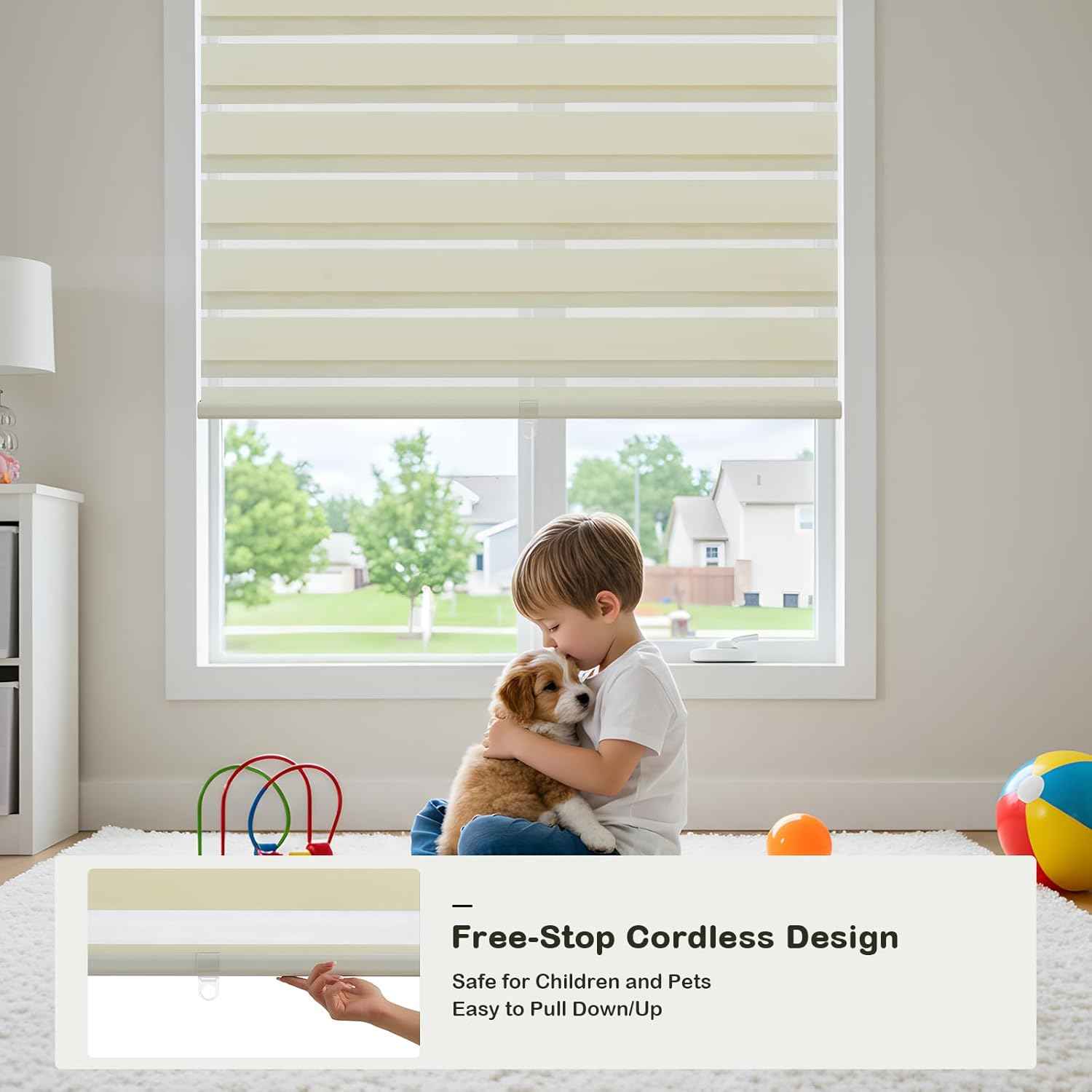 Cordless Zebra Blinds for Windows,Free-Stop Roller Zebra Shades,Light Filtering Blinds for Indoor windows with Upgraded Cassette,Pull Down Privacy Window Shades for Home (33" W x 72" H, Ivory)