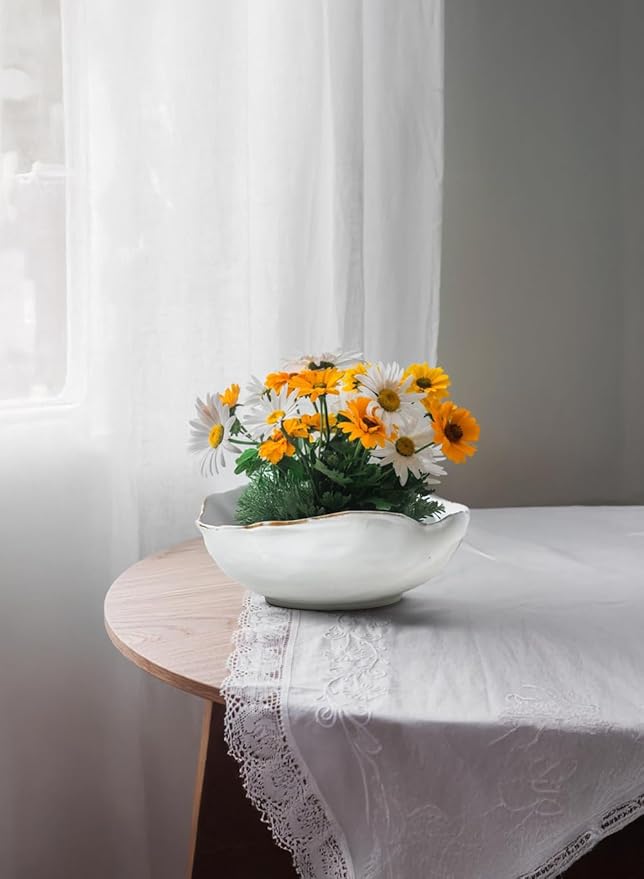 Serene Spaces Living Free-Form Glazed Ceramic Bowl – Mother's Day Centerpiece Gift, Decorative Bowl for Dining Table, Mantel & Shelf, 10.5" Diameter