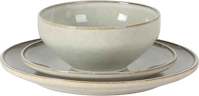 Gibson Elite White Sands Plates and Bowls Sets, 12-Piece Stoneware Dinnerware Sets, Reactive Glaze Dish Set - Moonstone White