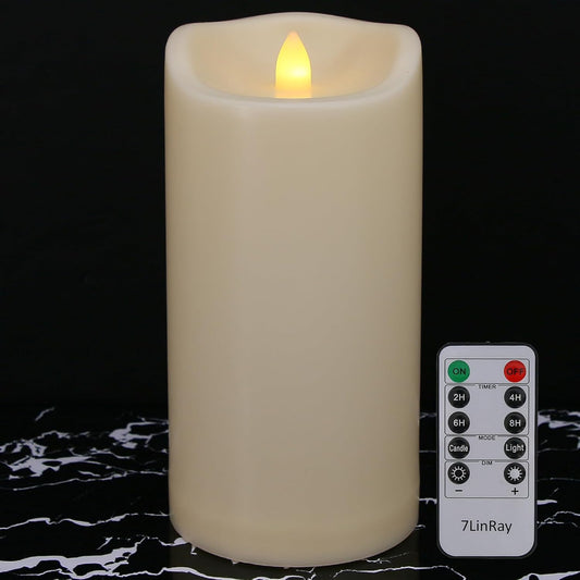 4" x 10" Large Outdoor Flameless Candle with Remote and Timer, Waterproof Battery Operated Flickering LED Pillar Candle for Lanterns, Ivory Plastic, 1 Pack (Battery Not Included)
