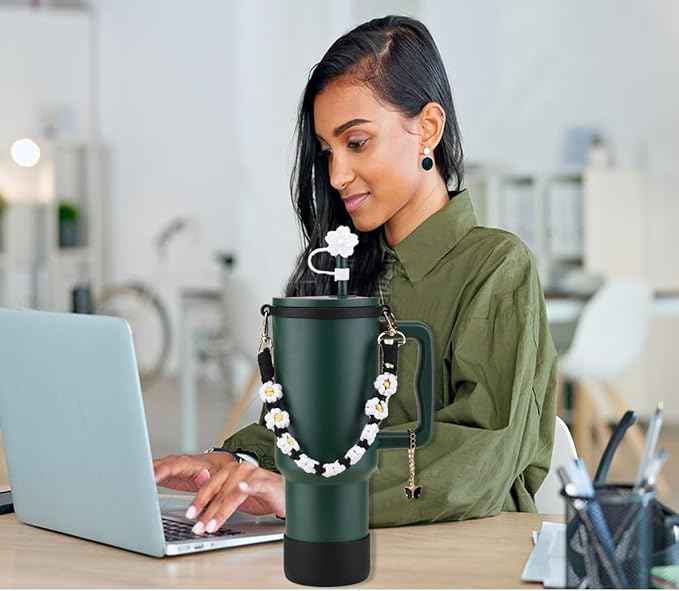 40 oz Tumbler with Handle and Straw & 6PCS Cup Accessories for 40 oz Cup - Vacuum Insulated Stainless Steel Double Wall Water Bottle Travel Coffee Mug - Holiday Gifts for Women Men (Forest)