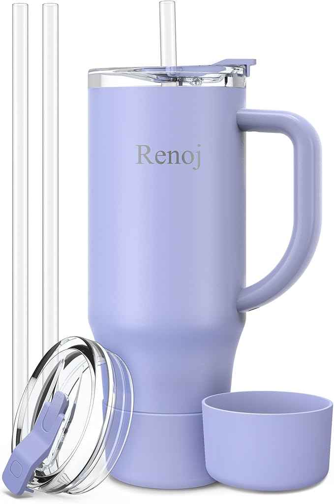Renoj Insulated Mug 100% Leak Proof Insulated Water Bottle for Iced Coffee & Hot Drinks - Fits Car Cup Holder, Ideal Gift, 2 Straws & Silicone Boot - SnapShift Navy Blue 40 oz