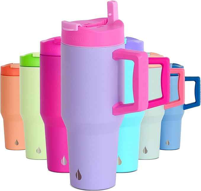 Elemental 32 oz 100% Leak Proof Tumbler with Handle & Straw - Stainless Steel Double Wall Insulated Tumbler for Hot and Cold Beverages - Travel Coffee Mug with Sip & Straw Lid - Lilac Tie Dye