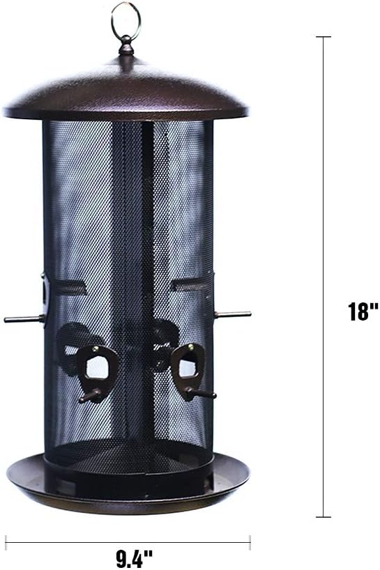 Nature's Rhythm Metal Hopper Bird Feeder, Dual Seed Compartments, 10 Feeding Ports, Holds 10lbs Seed, Attracts Cardinals, Titmice, Nuthatches