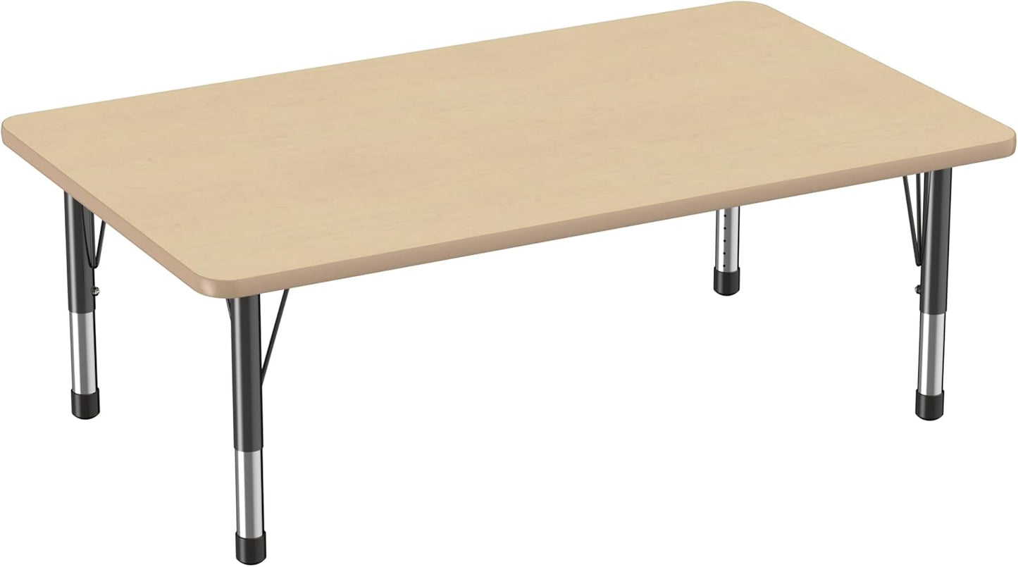 Factory Direct Partners FDP Rectangle Activity School and Classroom Kids Table (36 x 60 inch), Toddler Leg, Adjustable Height 15-24 inches - Maple Top and Maple Edge