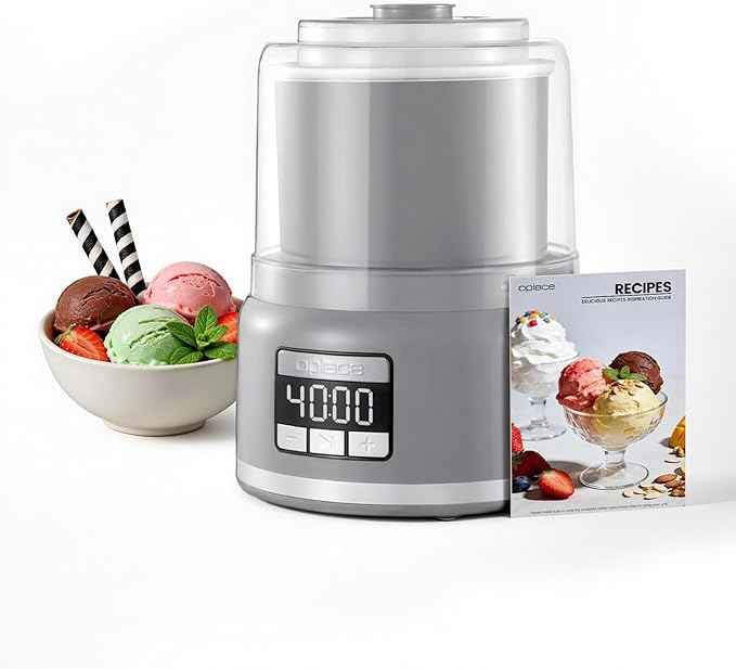 2.1 Qt Countertop Ice Cream Maker – Make Gelato, Sorbet & Frozen Yogurt in as Little as 20–30 Minutes, Fast Cooling, Visible Feeding Port, Easy 3-Button Control (Light Gray)