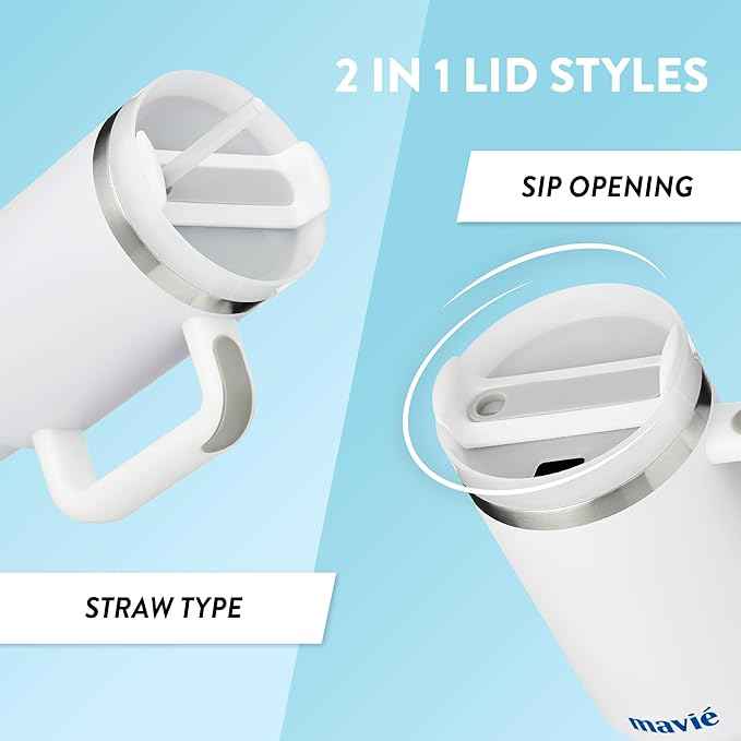 40oz Tumbler With Handle & Straw, Vacuum Insulated Stainless Steel Water Bottle With Leakproof Twist Sip Lid, Rubber Base, Dishwasher Safe, Cup Holder Friendly Travel Coffee Mug (White)