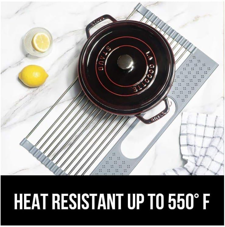 T.R. Stainless Steel Roll-Up Dish Drying Rack Over The Sink, 20" x 11", Foldable, Dishware & Utensil Holder