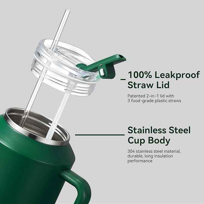 Gpeng 30/40/50 oz Tumbler with Handle, Water Bottles with Straw Lid, Insulated Stainless Steel Travel Mug Cup Holder Friendly, Keep Drinks Cold or Hot for Hours