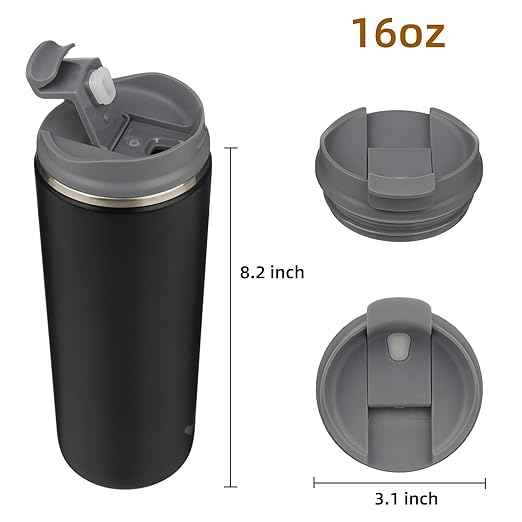 Konokyo Tumbler with Lid, 16 oz Travel Coffee Mug Double Wall Vacuum Stainless Steel Thermal Metal Cup Insulated Water Bottle,Black